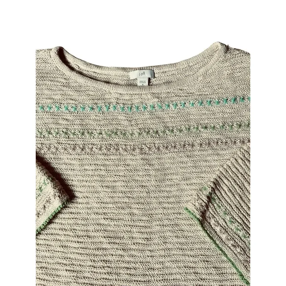 J.Jill Women’s Light & Airy Textured Boatneck Beige 3/4 Sleeves Sweater Sz. MP